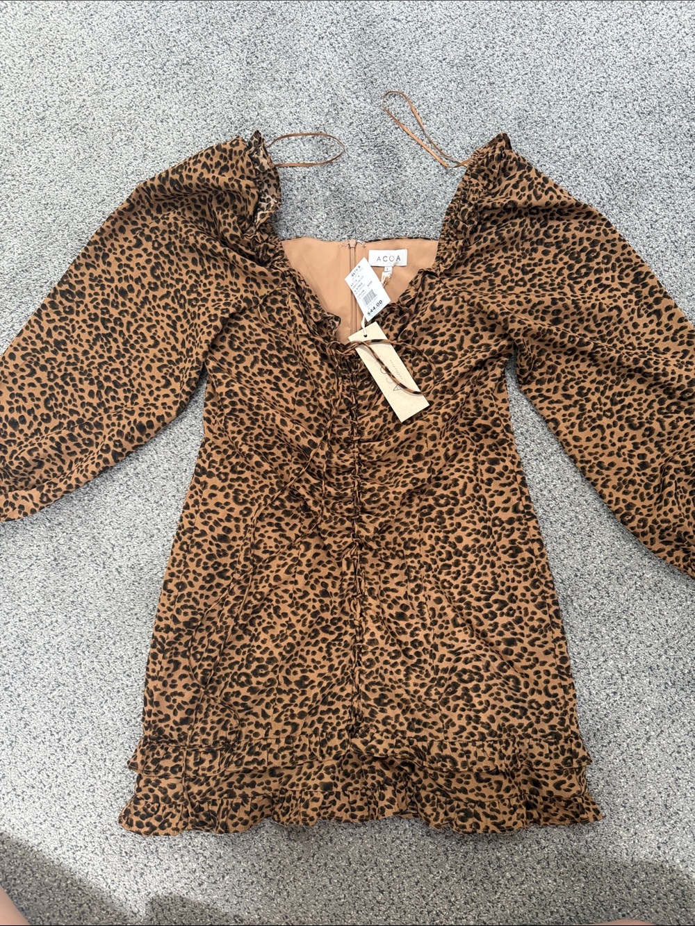 ACOA Brown Leopard Print Ruffle Mini Dress